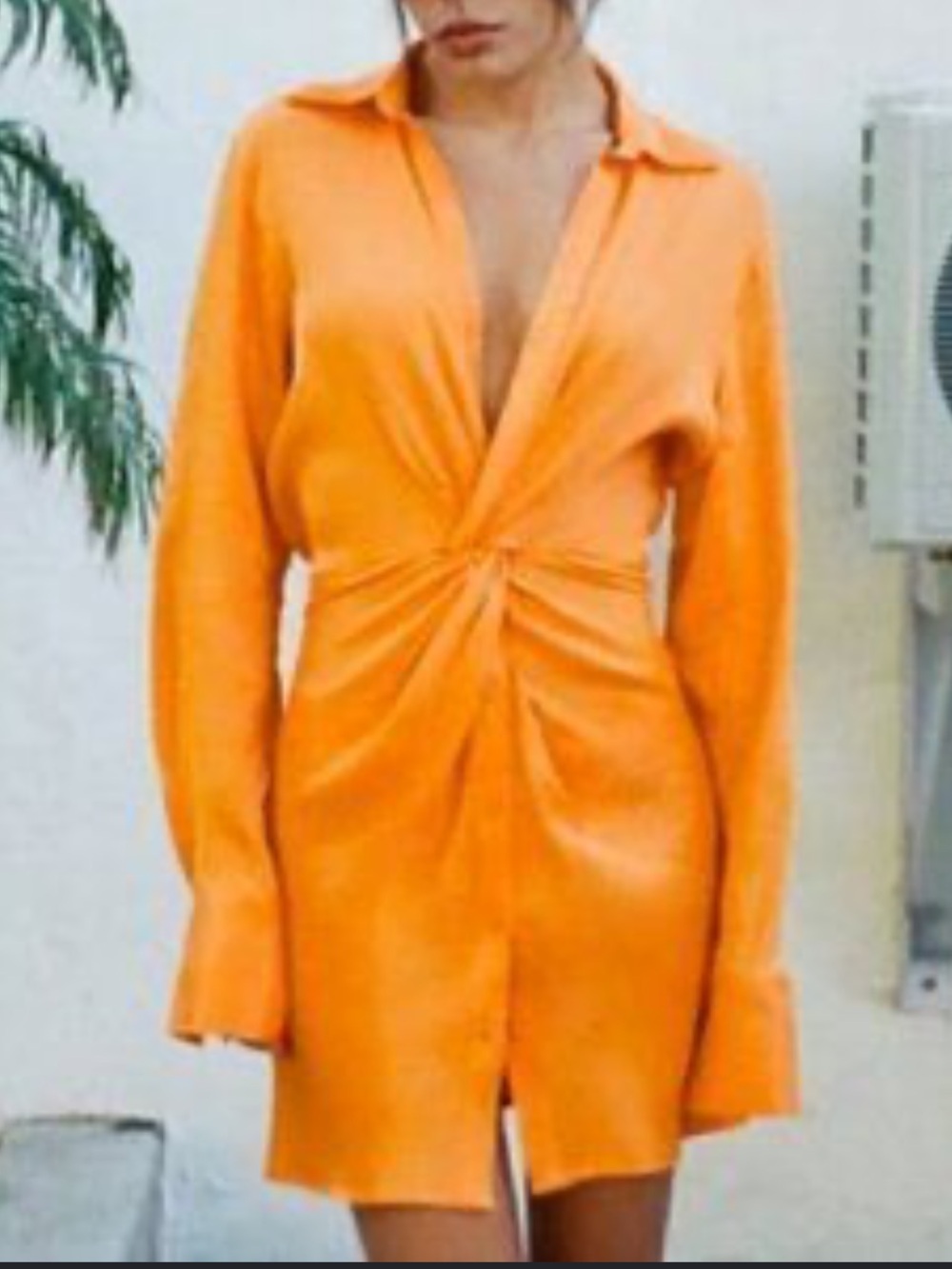 Zara Vibrant Orange Long-Sleeve Twist Mini Dress
